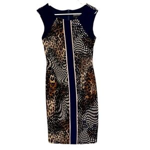 Frank Lyman Design - Animal Print Sleeveless Midi Dress Colorblock Fitted Size 6